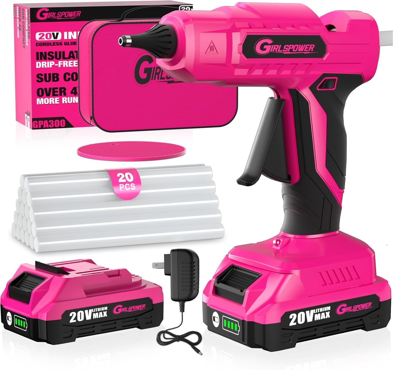 Cordless Hot Melt Glue Gun, 20V Rechargeable Fast Preheating Glue Gun Kit with 20 PCS Full Size Sticks for DIY Arts & Craft